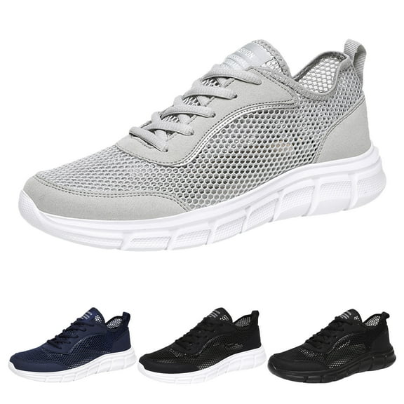 eczipvz Men Shoes Fashion Spring And Summer Men Sports Shoes Flat Bottom Lightweight Fly Woven Mesh Hollow Design Air 1 Low Sneaker Men (Grey, 11)
