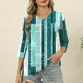 thumbnail image 4 of ZQUUVOU Women's T-Shirt Casual Plaid V-Neck 3/4 Sleeve Blouse A-Mint Green (XL), 4 of 7