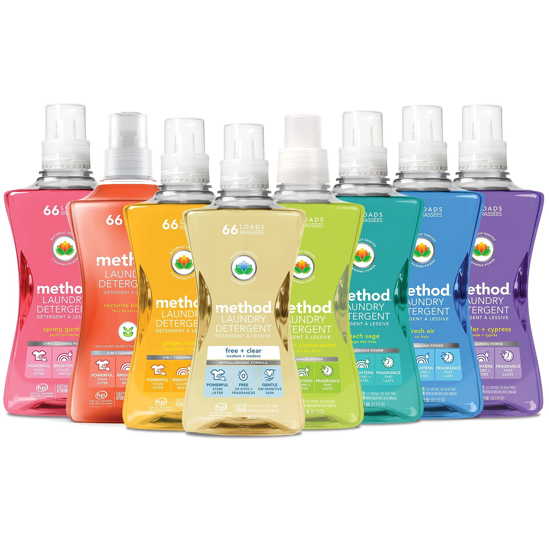Method Liquid Laundry Detergent; Ginger Mango Scent; Plant-Based Stain Remover; 66 Loads per 53.5 fl oz bottle; 4 Pack 264 Total Loads; Packaging May Vary