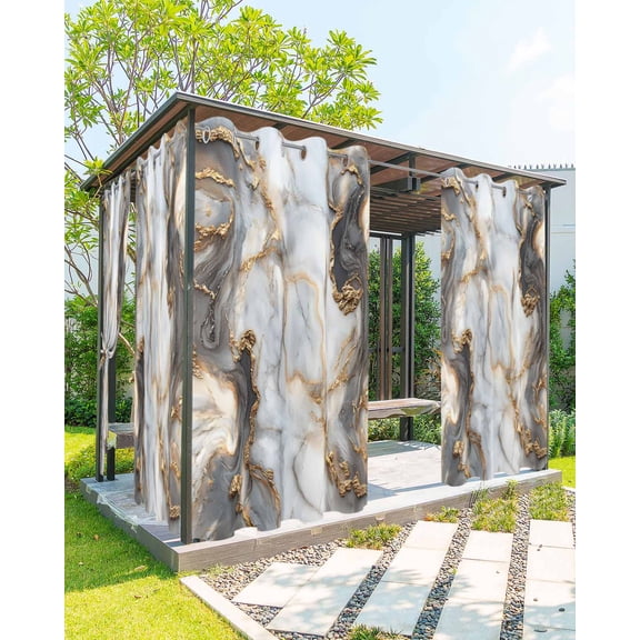 nqOlkjepod Outdoor Curtains for Patio Waterproof, Marble White Gold Outdoor Privacy Panels Grommet, Abstract Modern Geometric Printed Blackout Outside Curtains for Porch/Cabana 54"x84", 1 Panel