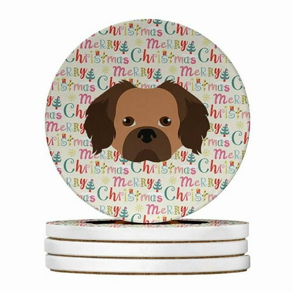 Tibetan Spaniel Merry Christmas Large Sandstone Coasters Pack of 4 4 in x 4 in