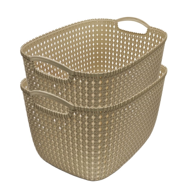 Set De 2 Cestos Organizadores Tipo Tejido De Plástico Beige
