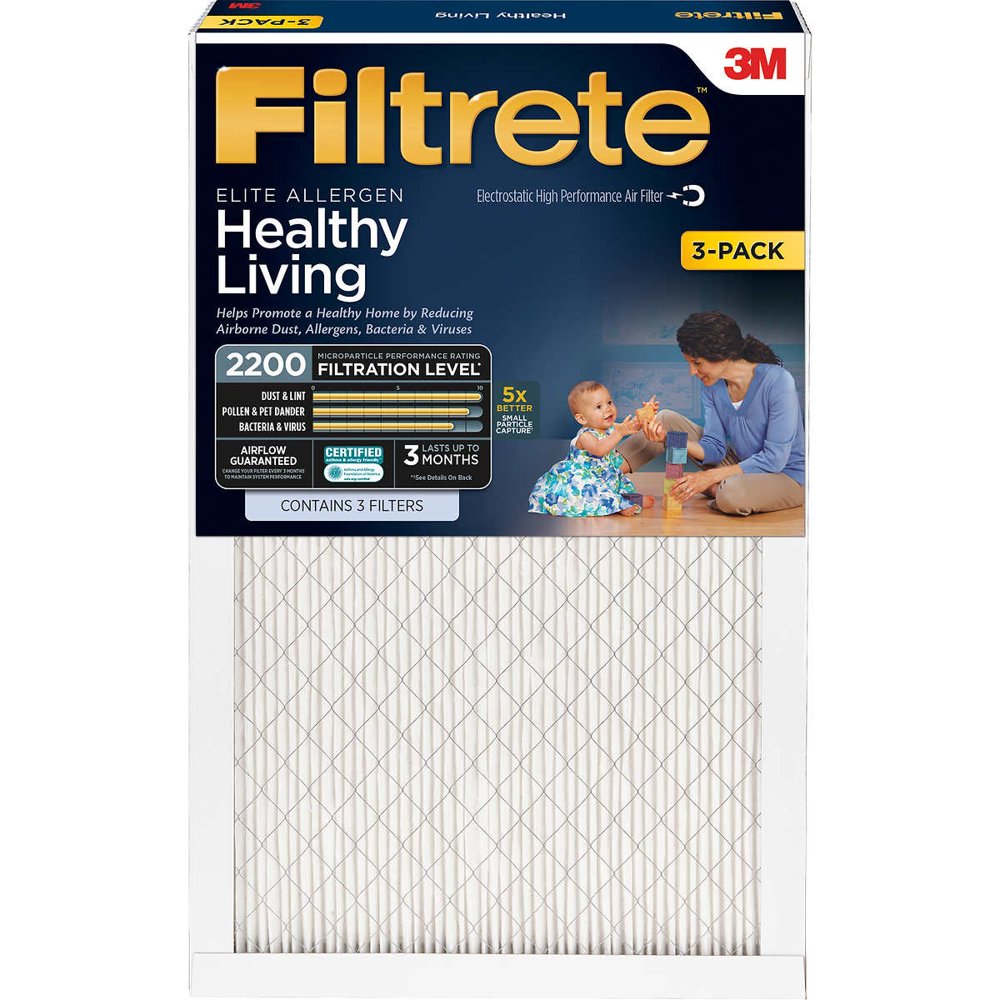 3M Filtrete 2200 Series Ultra Allergen Air Filter, 20" x 30", 3 Count