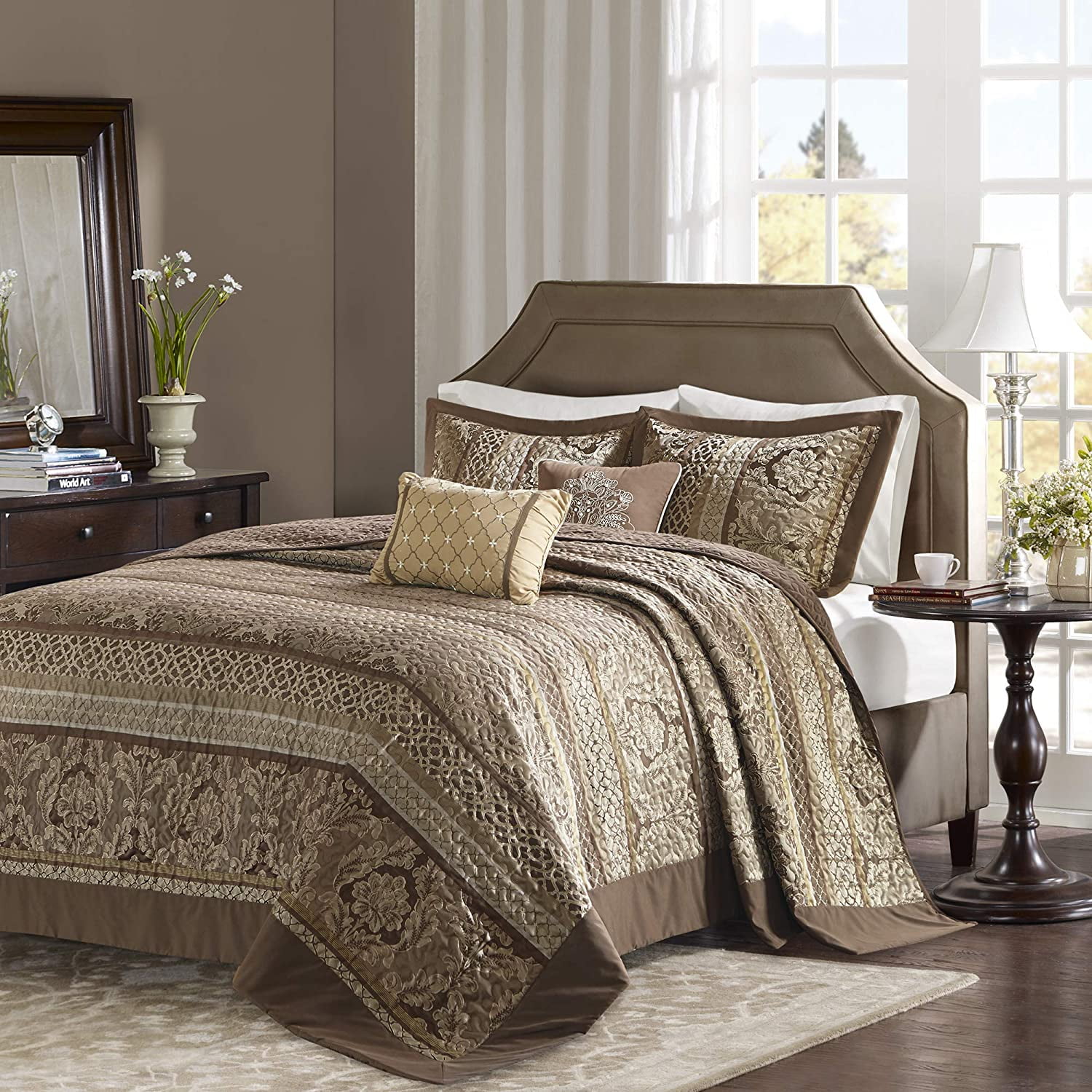 Bellagio Piece Jacquard Bedspread Set Brown King - Main Image