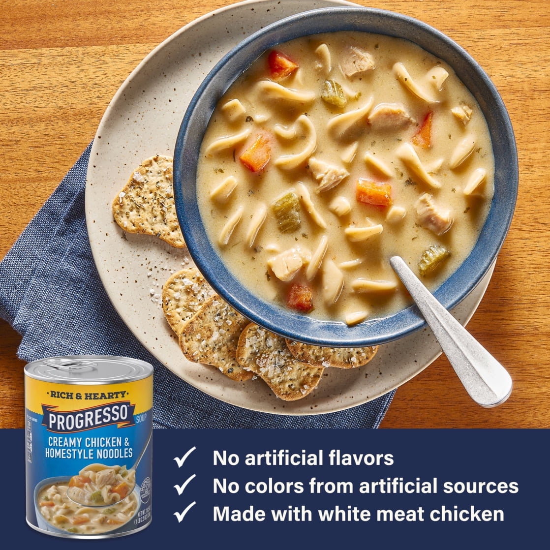 Progresso Creamy Chicken and Homestyle Noodles Soup Rich and Hearty Canned Soup 18.5 oz (Pack of 3)