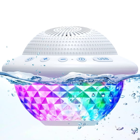 Floating Pool Speakers with Colorful LED Lights, IPX7 Waterproof Hot Tub Bluetooth Speaker, 10W Stereo Loud Sound, Built-in Mic, Portable Wireless Speakers for Shower Bathtub Bea