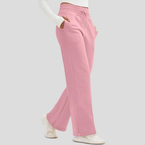 Wide Leg Sweatpants Women High Waist Fleece Lined Sweat Pants Leg Baggy Straight Athletic Pants Pink 3XL