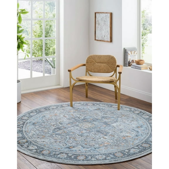 Livabliss Area Rugs for Living Room, 7ft Round Hassler Traditional Light Slate Round Rug, Bedroom Dining Room Home Decor Stain Resistant Carpet (6'7" x 6'7")