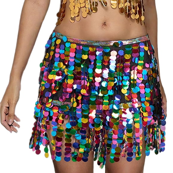 Belly Dance Skirt With Sequins And Fringe For Hip Scarf Performance Costume Skirt Multicolour One Size