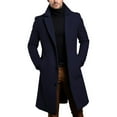 thumbnail image 2 of Long Warm Black Trench Coat Men Single Breasted Luxury Wool Blends Overcoat Top, 2 of 10