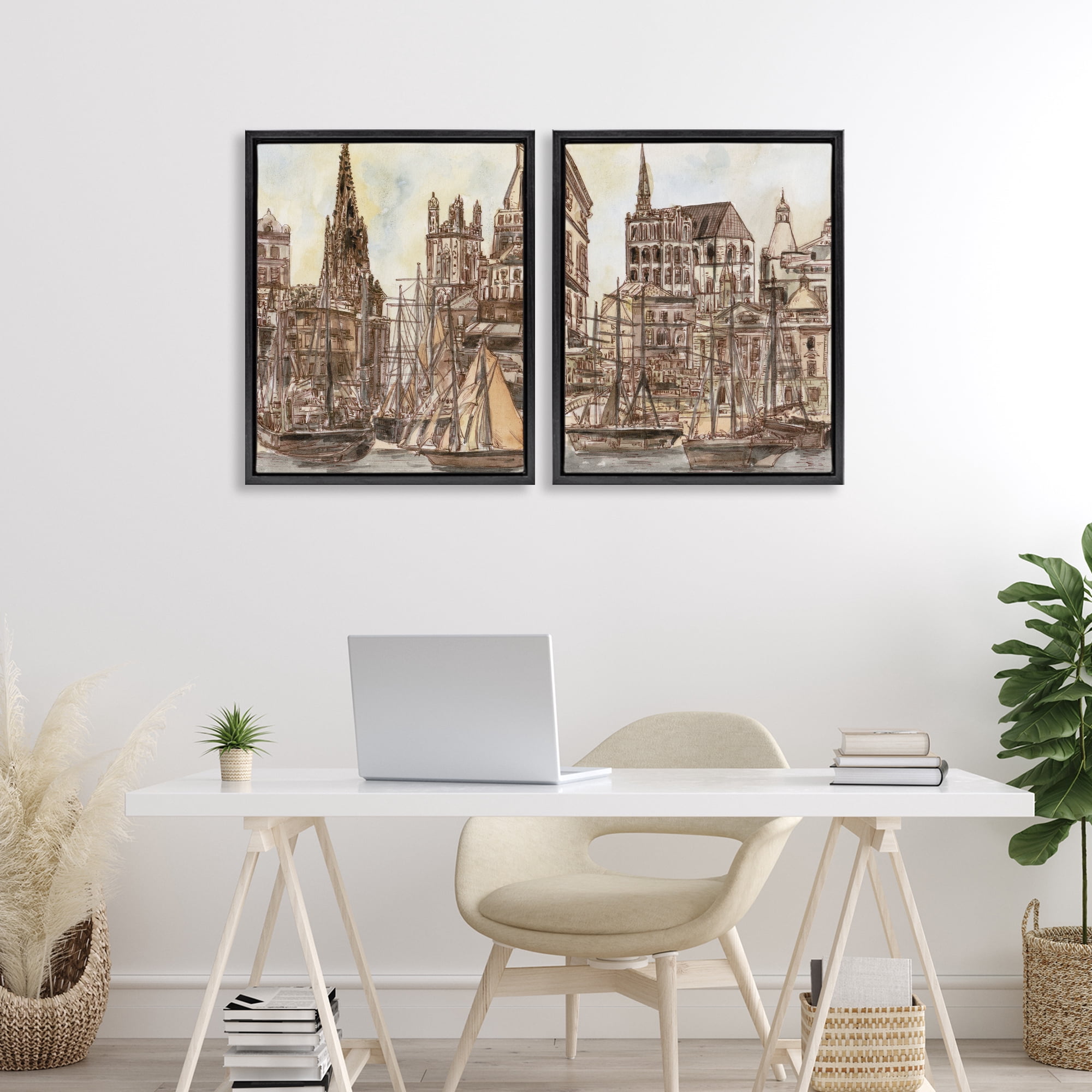 Stupell Industries Salted Remnants Pier 2 Piece Black Framed Floater Canvas Set, design by Melissa Wang