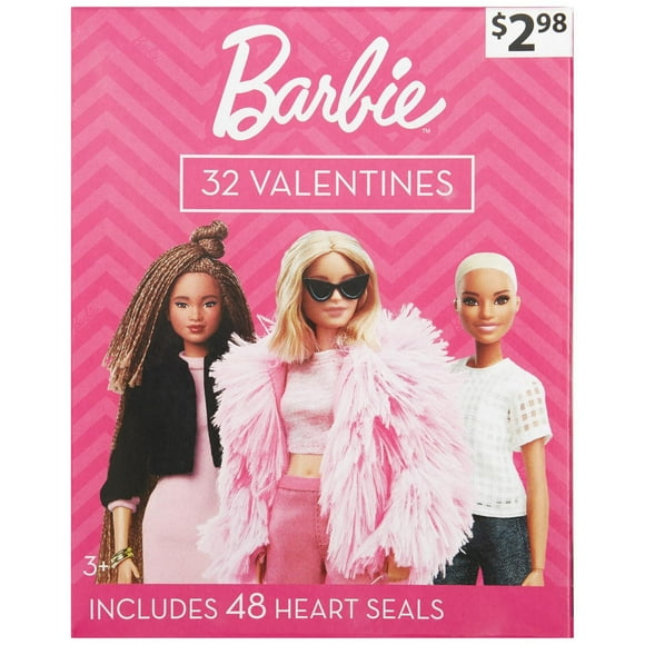 Barbie Valentine Card, 32 Count, Cartes de classe, Cartes d’échange en classe