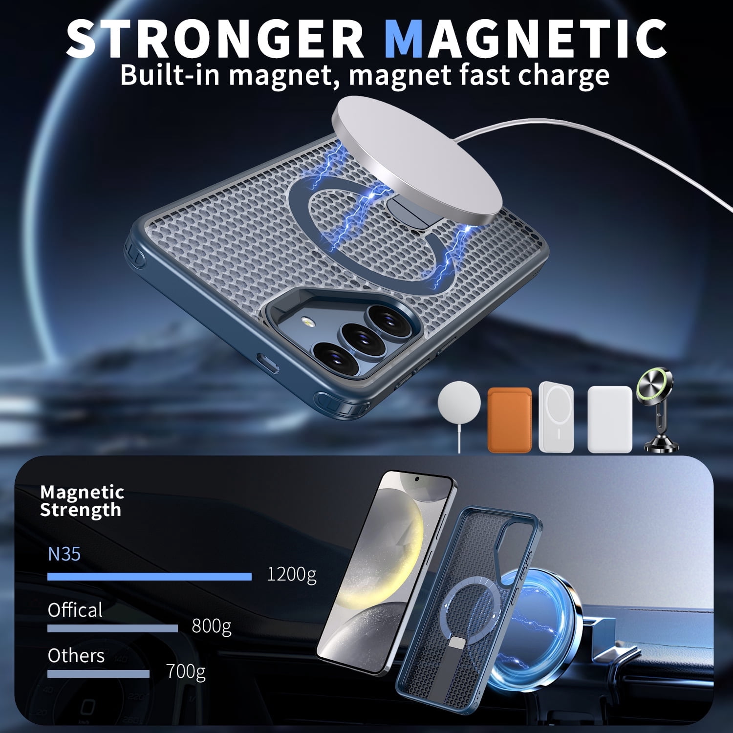 for Samsung Galaxy A16 5G Magnetic Case, Wireless Charging Support, with Stand, Mil-Grade Drop Protection, Adjustable Bracket for Samsung Galaxy A16 5G Case, Heat Dissipation Cover, Blue