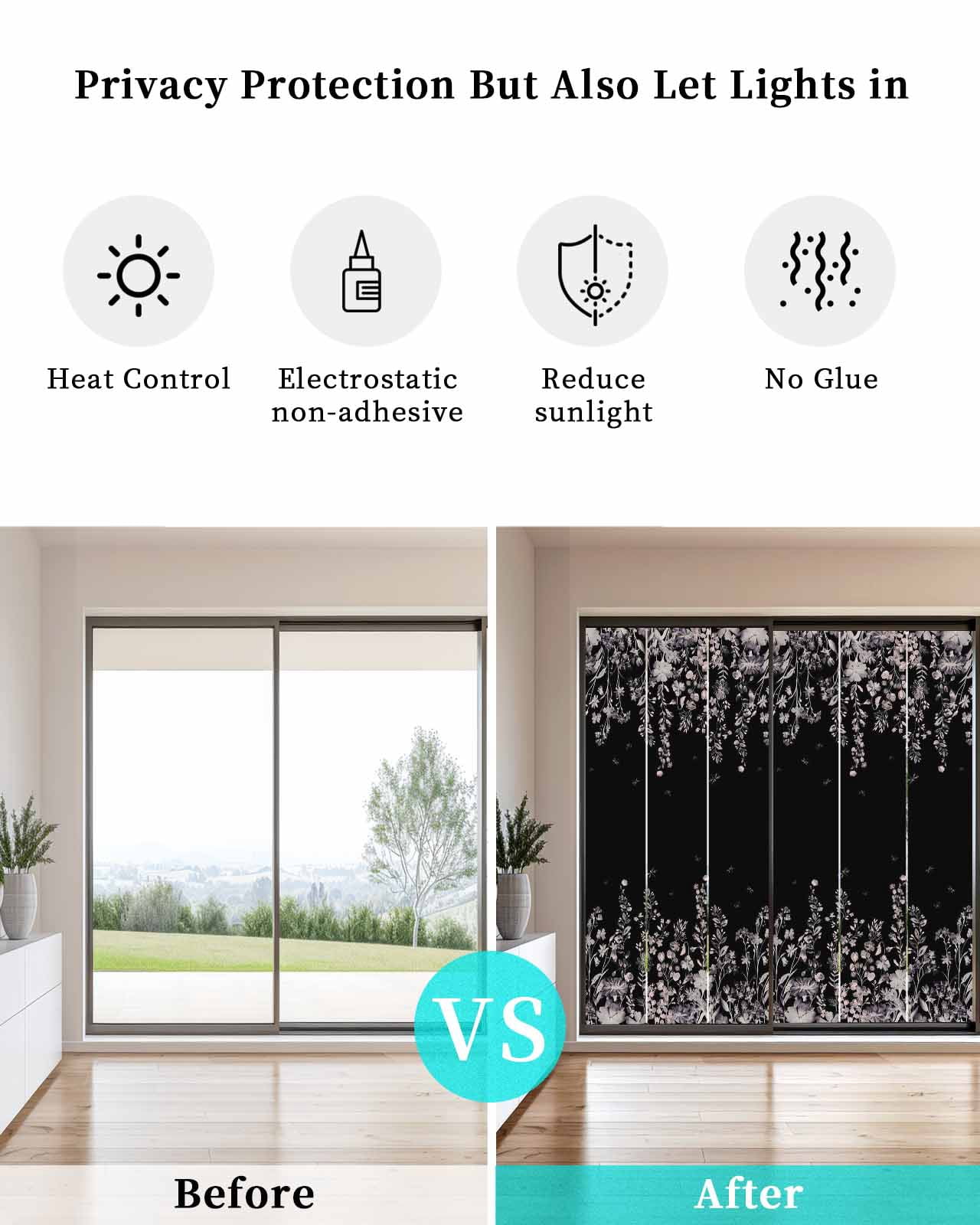 Window Privacy Film Black Botanical Stained Glass Window Film Decorative Sun Block Window Cover Dragonfly Flower Leaf Retro Style Window Clings Static Adhesive Sticker for Bathroom 23.6"x59"