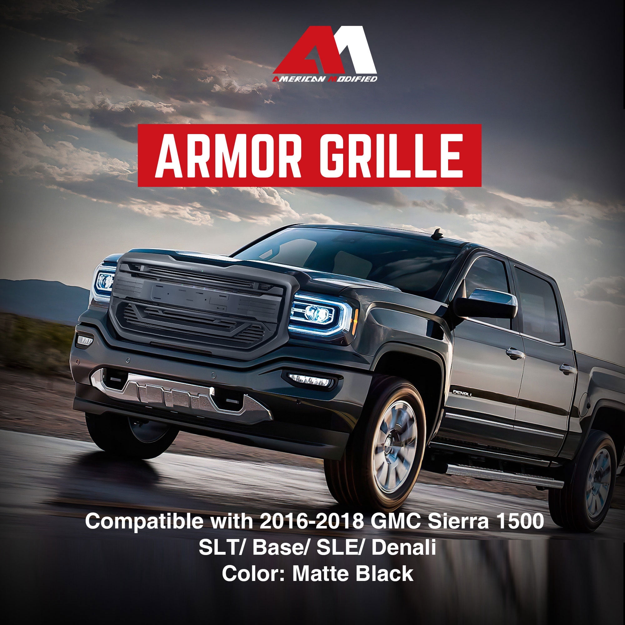 AMERICAN MODIFIED Armor Grille for 2016-2018 GMC Sierra 1500, Matte Black