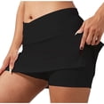 thumbnail image 3 of QATAINLAV Tennis Skirts with Built-in Shorts for Women Stretchy Cross Waist Athletic Skirt Running Side Slit Mini Skorts Black S, 3 of 6