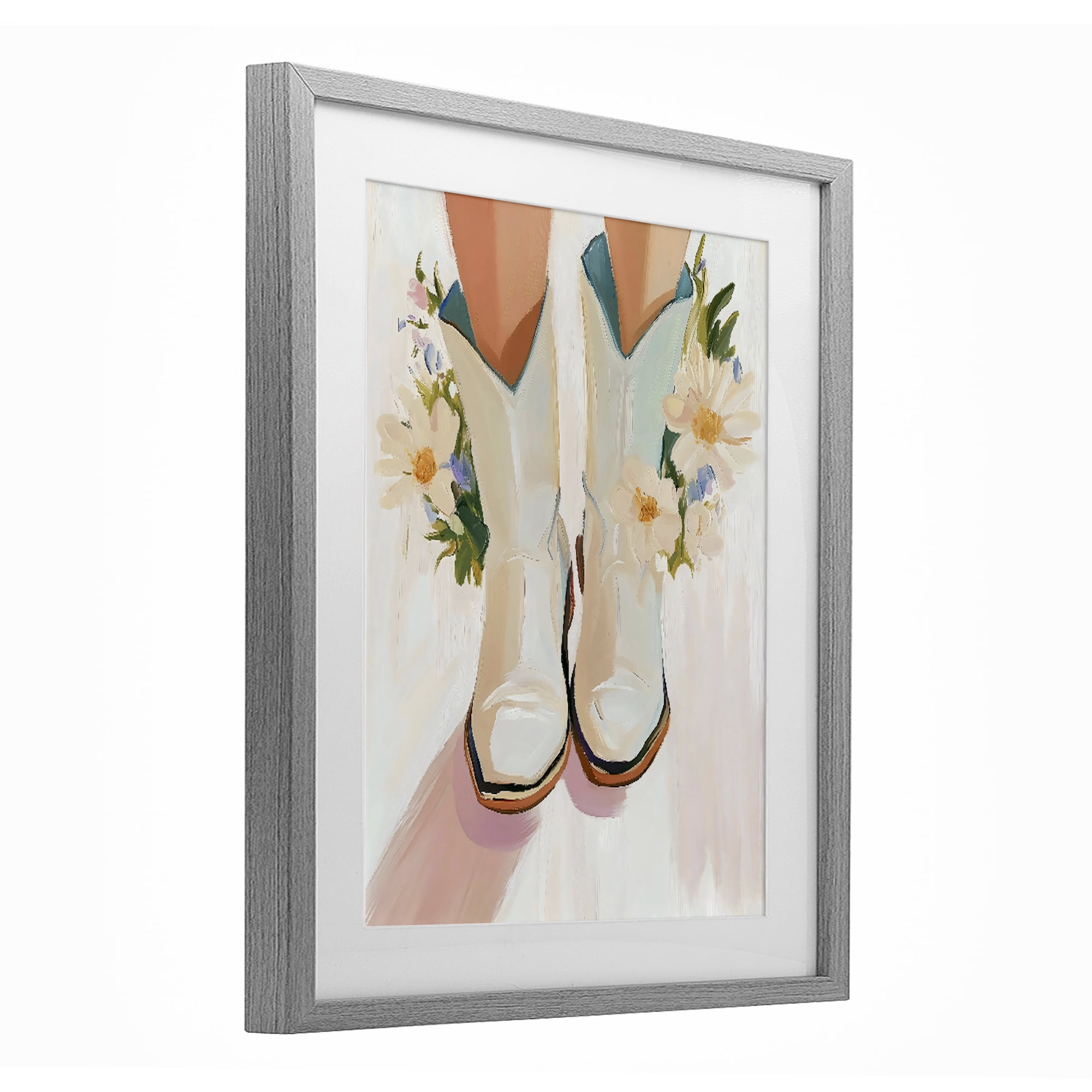 Stupell Industries Blooming Cowgirl Boots Gray Framed Print Under Glass, design by The Prints Vibe