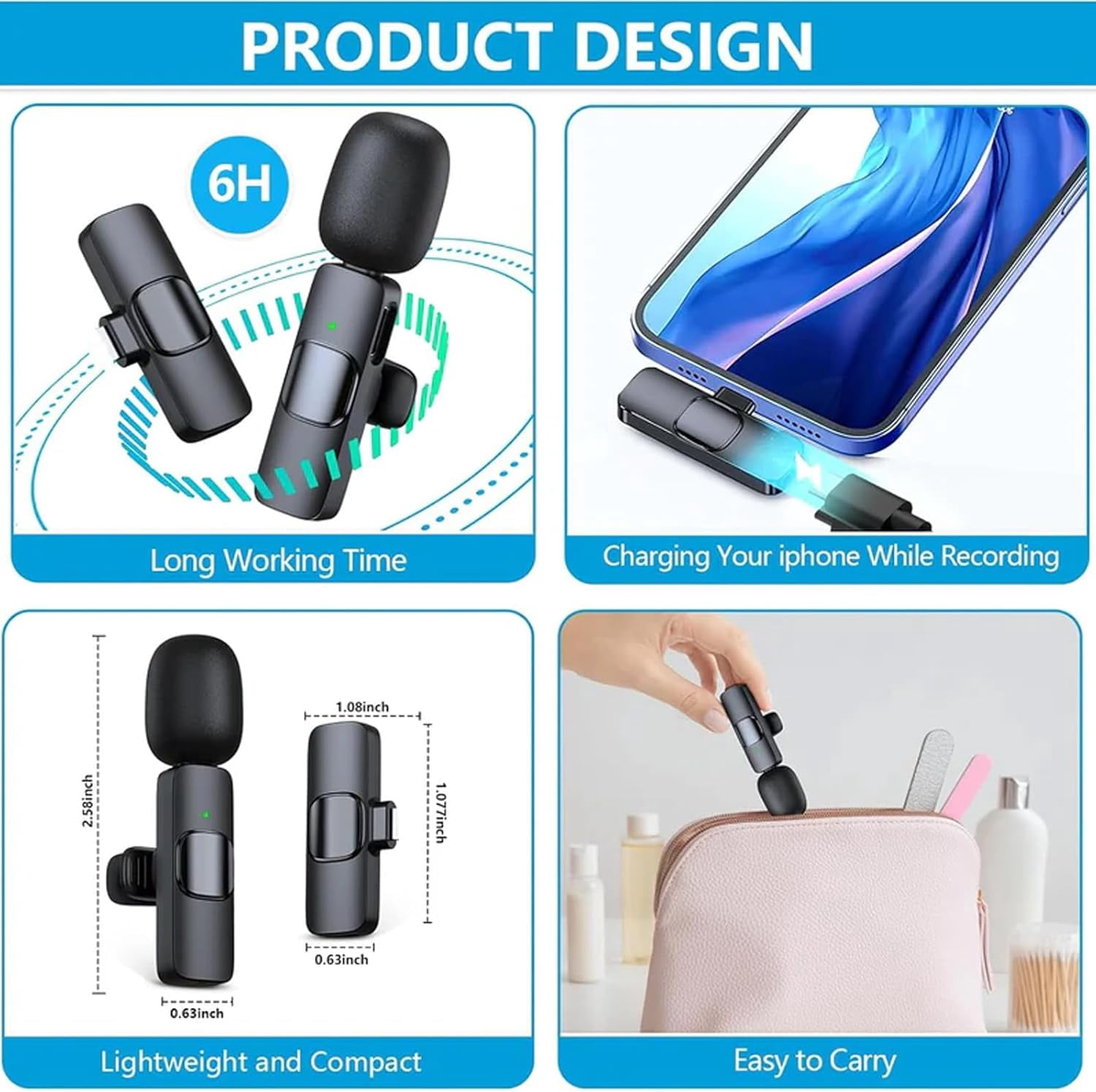 Wireless Noise-Reducing Mic Set, 2 Pack Wireless Lavalier Microphone, Lapel Mic Plug and Play, Long Battery Life & Easy to Carry, for Video Recording Interview (2 Pack)
