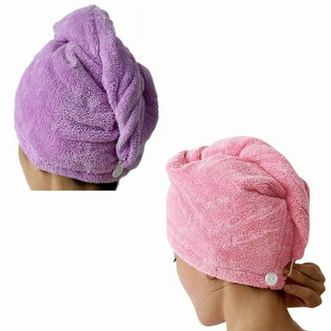 Hair Turban Towel - 2 Packs Superfine Fiber Soft Coral Ultra Absorbent Twist Dry Hair Cap Towel Bath Head Wrap Turban - Pink and Purple