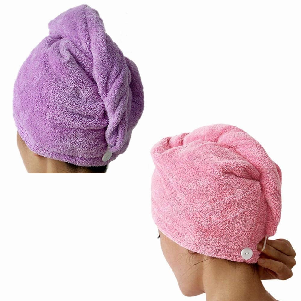 Hair Turban Towel 2 Packs Superfine Fiber Soft Coral Fleece Ultra Absorbent Twist Dry Hair Cap