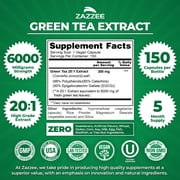 Zazzee Extra Strength Green Tea Extract 6000 mg – 150 Vegan Capsules – 20:1 Potency – 50% EGCG / 98% Polyphenols – 5‑Month Supply – Vegan • Non-GMO •Kosher• Made in USA
