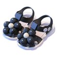 thumbnail image 3 of Siilsaa Kids Sandals Infant Soft Open Toe Summer Sandals Flower Princess Flat Shoes Black,8.5, 3 of 6