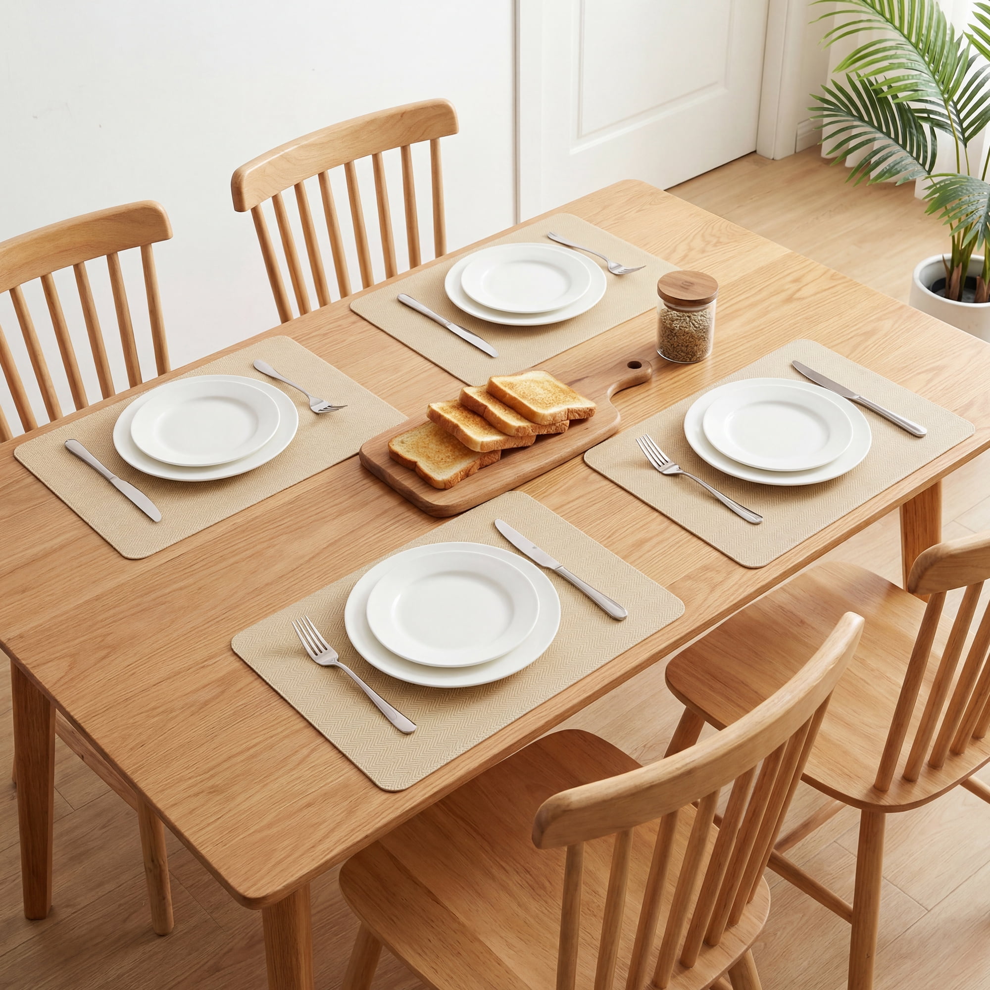 Unique Bargains 4pcs Faux Leather Washable Placemats Beige/Blue 17.7"x11.8"