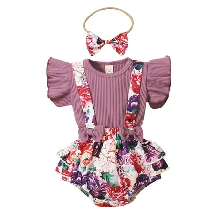 

Gupgi Baby Girls Clothes Knitted Summer Romper Shorts Headband Outfits