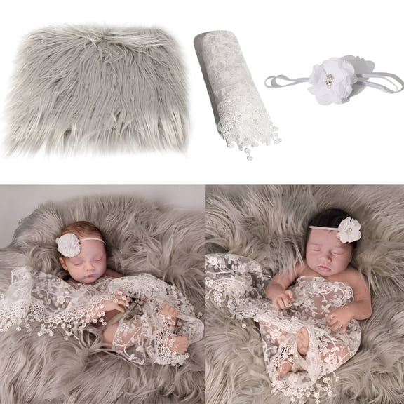 ACDANC 1 Set Baby Photography Props Newborn Fluffy Blanket Newborn Wrap Decorative Headband