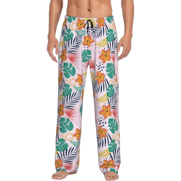 Fotbe Tropical Plants Pantalones de Pijama para Hombre, Pantalones de Dormir, Pantalones de Casa con Cintura Ajustable y Bolsillos-Small