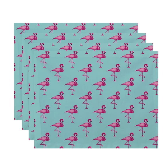 Simply Daisy, 18 x 14 Inch Flamingo Fanfare Multi Animal Print Placemat (set of 4), Aqua