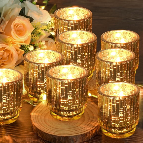 Gold Mercury Glass Votive Candle Holders Set of 6, Wedding Party Candlestick, Elegant Table Centerpiece Candles,Gold TeaYANTON Candle Holders Set, Festive Holiday Home Decor