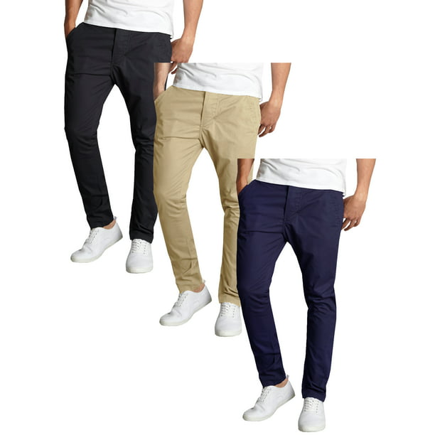 Galaxy by Harvic - Mens Slim Fit Cotton Stretch Chino Pants (3-Pack ...