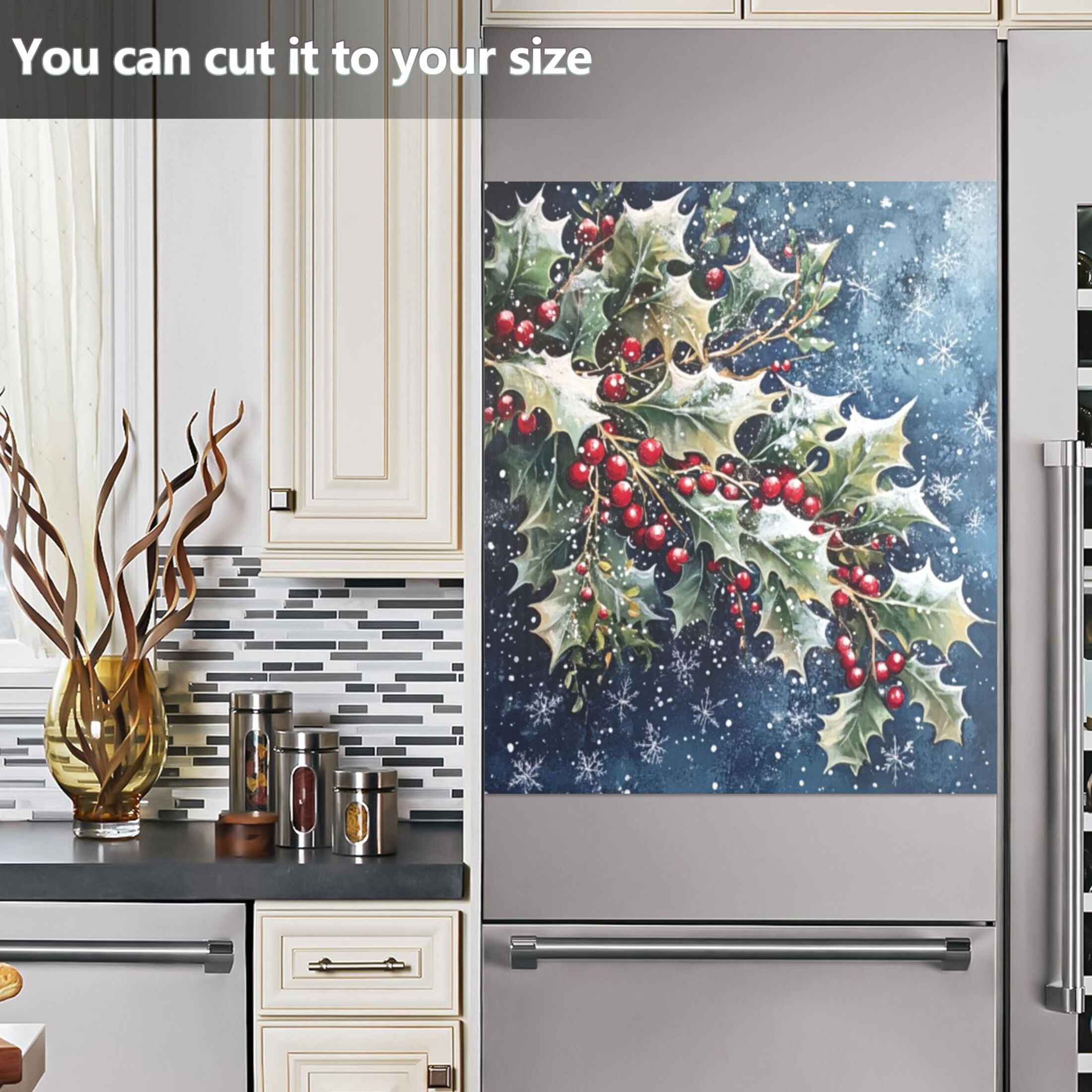 Dishwasher Magnetic Sticker 23x26 Inch Refrigerator Magnetic Sticker Washing Machine Magnetic Sticker Kitchen Panel Magnetic Sticker Home Decor Lovely Holly and Mistletoe