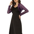 thumbnail image 4 of INSPIRE CHIC Women's Satin Shrugs for Evening Dress Open Front Mesh Cardigan Elegant Wedding Bolero S Dark Purple, 4 of 6