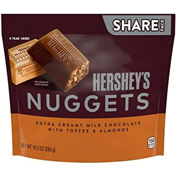 Hersheys Nuggets Extra Creamy Milk Chocolate, Toffee And Almonds Candy Bars, Individually Wrapped, 10.2 Oz Share Pack