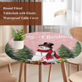 thumbnail image 4 of Pink Christmas Round Tablecloth, Fitted Table Cover with Elastic for 45"-54" Round Tables, Xmas Tree Snowflake Winter Gifts Table Cloth Outdoor Indoor Dinning Party Waterproof Tablecloths, 4 of 7