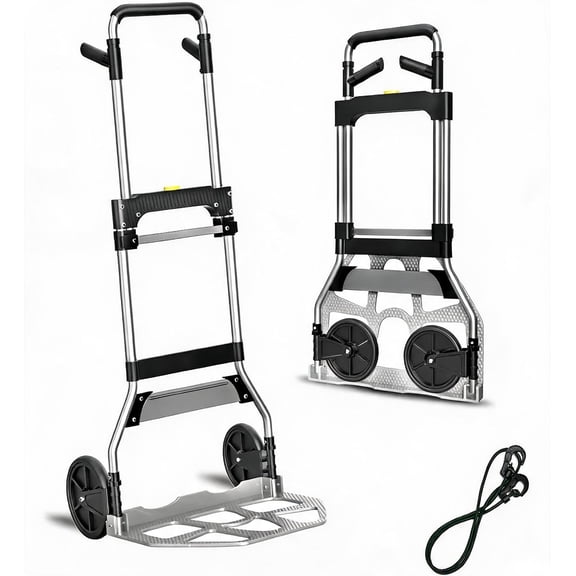 Folding Hand Truck Dolly Cart 340 lb Capacity Portable Aluminum with Telescoping Handle and 7 Inch Rubber Wheels
