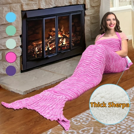 Mermaid Tail Blanket, Super Soft Blanket Sherpa Lined Knit with Non-slip Neck Strap, Best Gift for Girls Women Adult Teens, Mulri-Colors by