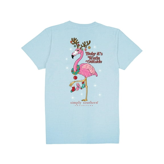 Baby It's Warm Outside - Flamingo - Christmas - Youth T-Shirt Large