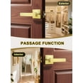 thumbnail image 3 of Brushed Gold Passage Door Lever Brass Interior Door Handles (NonLocking Lever Set) for Hallway Doors or Closets Reversible for Right & Left Side Closet Door Levers Indoor Hand, 3 of 8