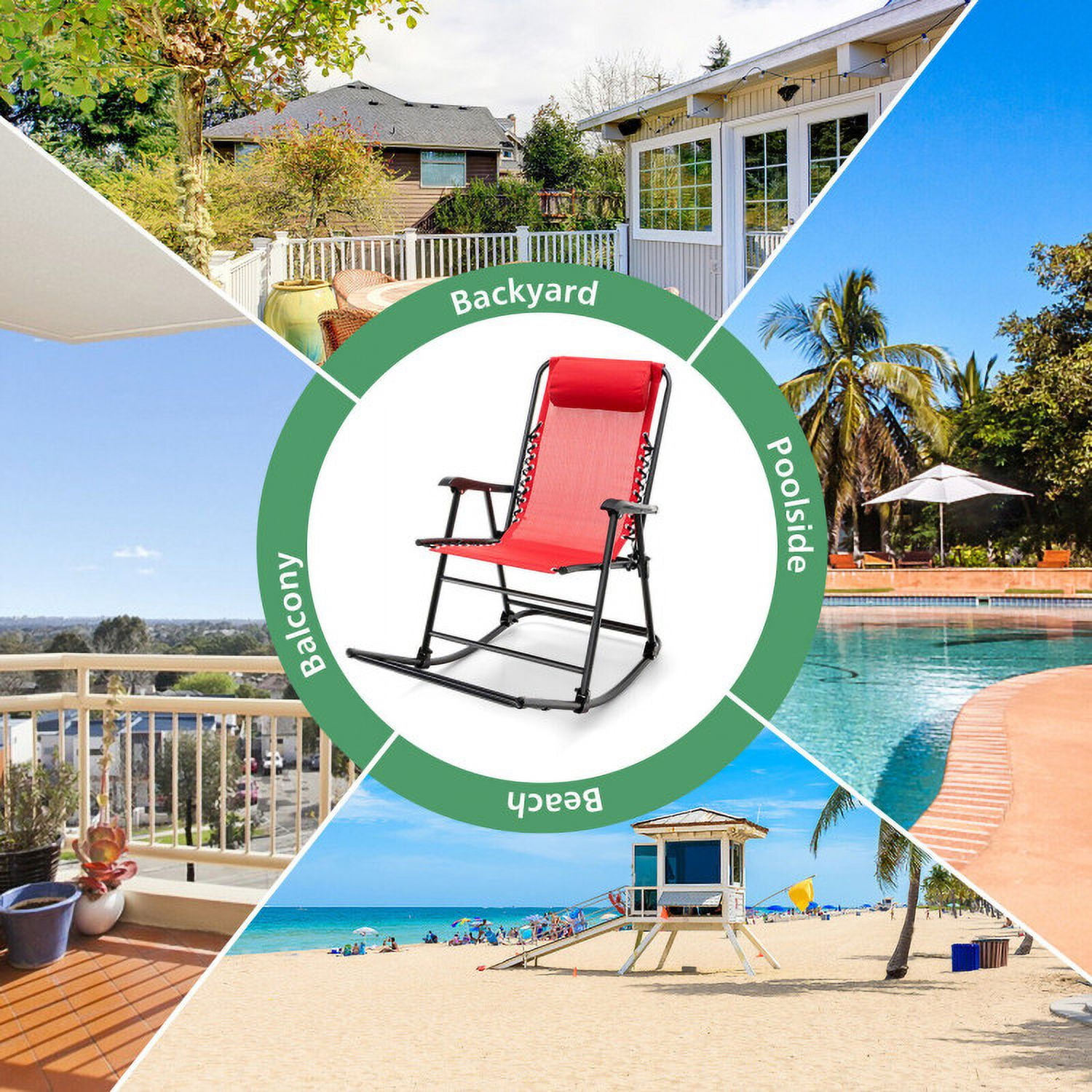 Aimee Lii Outdoor Zero Gravity Rocker for Lawn, Porch, Backyard, Comfortable, Red