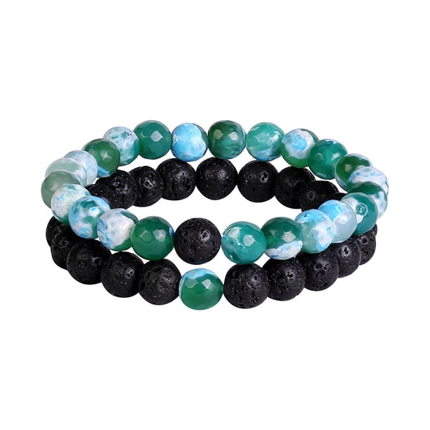 Pulsera elástica de piedra de ojo de joyería con piedra negra esmerilada Pulsera de piedra de pareja Pulsera de pareja