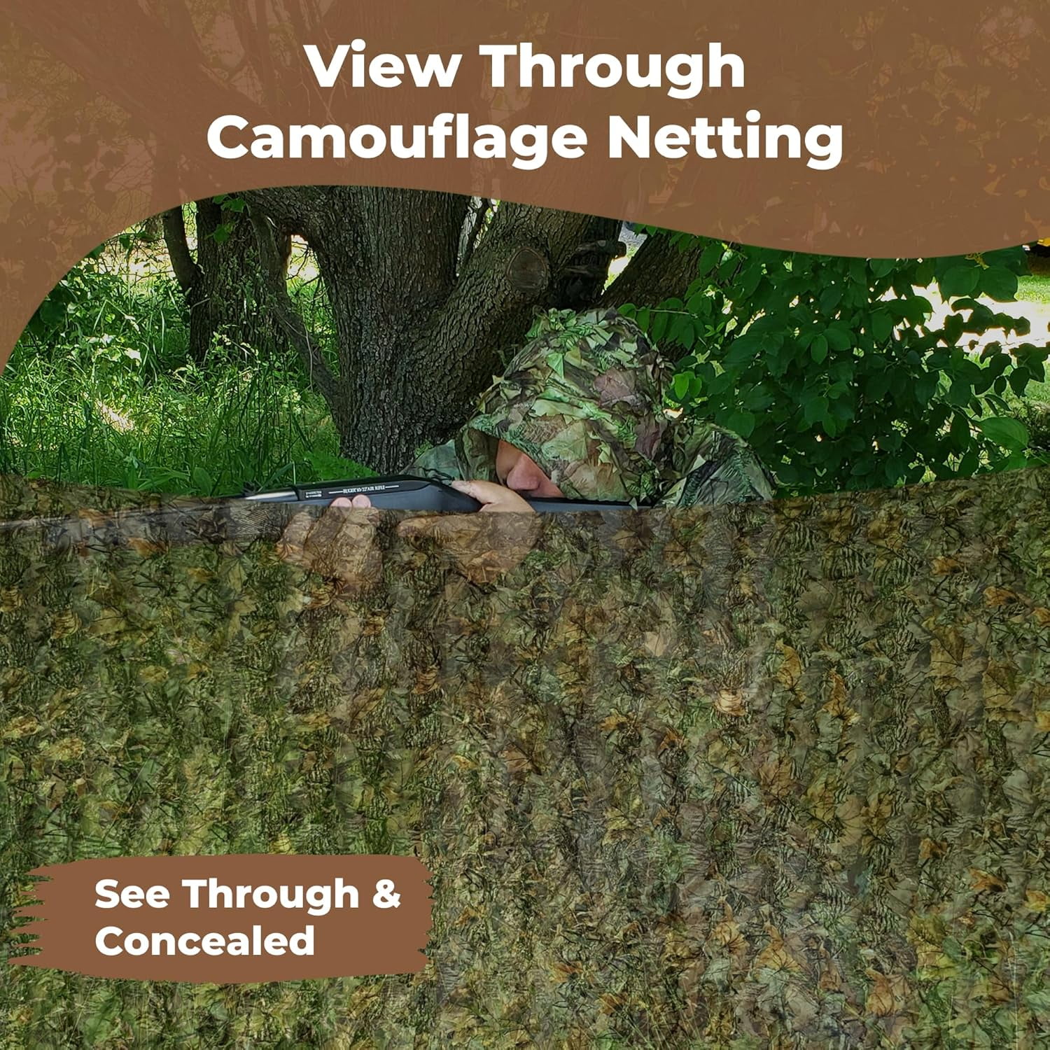 Camo Netting 3D Leafy Camouflage Net for Hunting, Tree Stands Concealment, Traping, Sunshade, Decoration, Shooting, Paint Ball and More, 5 ft X 12 ft (Autumn Brown)