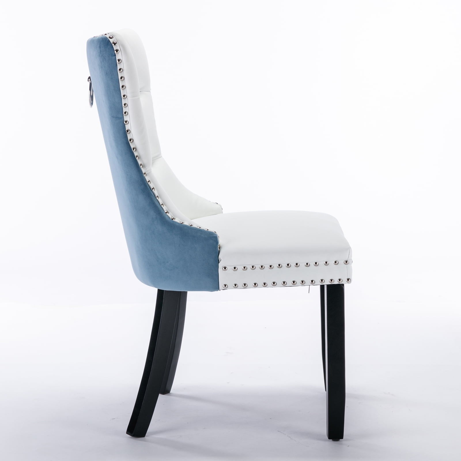 Yoneston Button Tufted Upholstered Dining Chairs Set of 2, Solid Wood Dining Chairs with Nailhead Trim, Elegant Accent Chairs for Dining Room, White & Blue