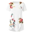 thumbnail image 3 of miqiqism Oversize Round Neck T Shirts for Women Floral Printed Summer Tops Lady Short Sleeves Shirts Woman's Side Slit Button Tops Comfy Irregular Hem Blouses,White,Large, 3 of 4