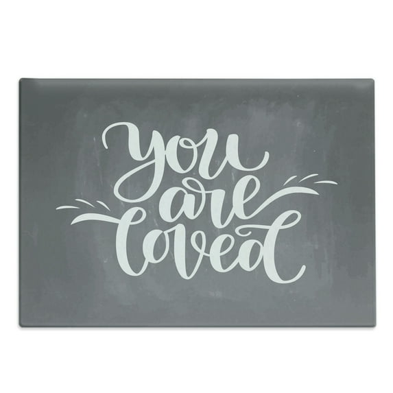 You Are Loved Cutting Board, Hand Written Funky Text Valentines Day Thematic Chalkboard Effect Backdrop, Decorative Tempered Glass Cutting and Serving Board, in 3 Sizes, by Ambesonne