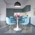 thumbnail image 2 of LeisureMod 5-Piece Dining Set 35" Round Table with MDF Tabletop and White Iron Base 4 ABS Plastic Side Chair with Gold Legs for Modern Home, Kitchen Bristol Collection in Transparent Blue, 2 of 11