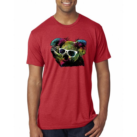 Neon Technicolor Trippy Party Rainbow Koala | Mens Animal Lover Premium Tri Blend T-Shirt, Vintage Red, X-Large