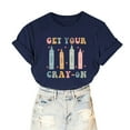 thumbnail image 6 of Virmaxy Get Your Crayon Womens Trendy Letter Printed Dressy Tops Round Neck Short Sleeve Loose Blouses Comfy Tunic Tops Summer Fashion Casual Baggy Basic Tee Navy XL, 6 of 6